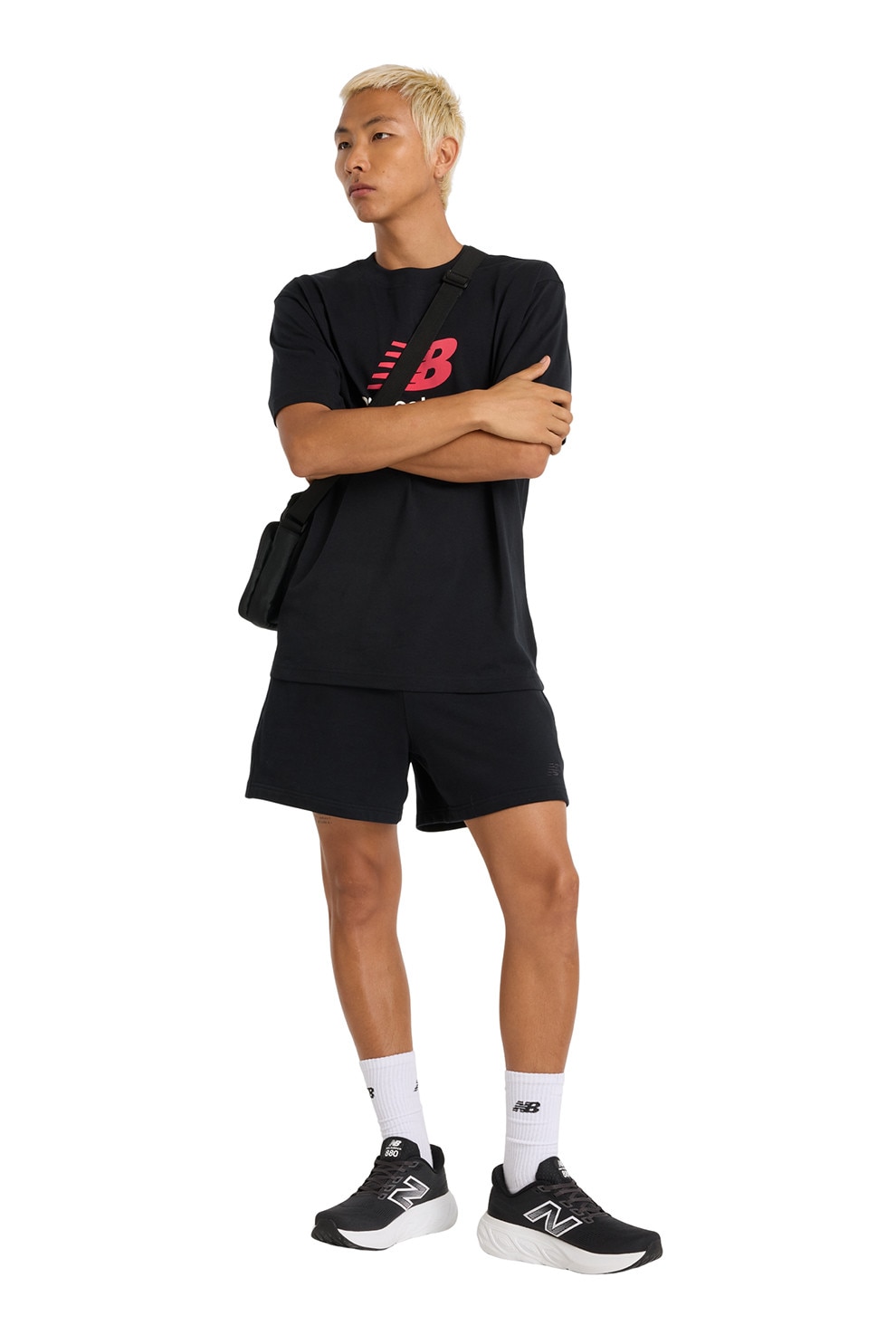New Balance, Tricou din bumbac cu imprimeu logo, Rosu, Alb, Negru, XL