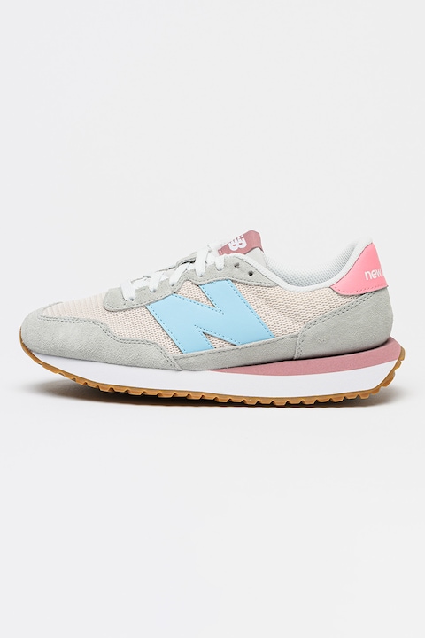 New Balance, Pantofi sport wedge cu garnituri din piele intoarsa, Gri deschis/Albastru lavanda/Roz deschis/Bej deschis