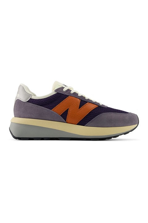 New Balance, Pantofi sport 370 din piele intoarsa cu logo, Portocaliu stins/Violet prafuit/Ametist