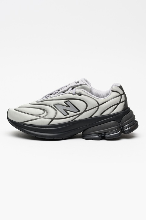 New Balance, Pantofi sport din material textil cu talpa cu aspect masiv, Negru/Gri deschis