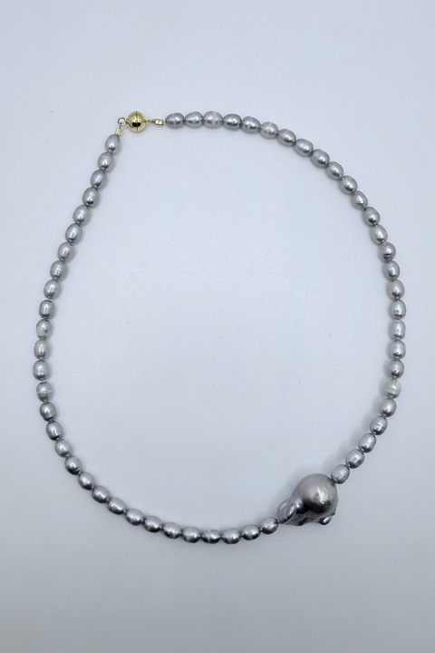 Rain Jewelry, Colier placat cu aur de 24K si decorat cu perle de cultura, Alb, Argintiu