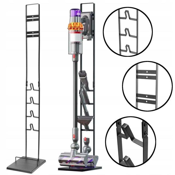 Stand suport metalic de podea pentru aspirator Dyson V7, V8, V10, V11, V12, V15, Fara gaurire, Negru