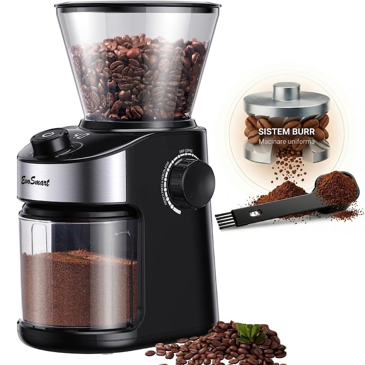Rasnita de Cafea Electrica EvoSmart™ CG836B, Sistem de Macinare cu Discuri Burr, Macinare reglabila 25 Trepte, Display Cu Timer, Temporizator Electronic, Bol Detasabil, Capacitate Maxima 190g, Usor de Curatat, Negru