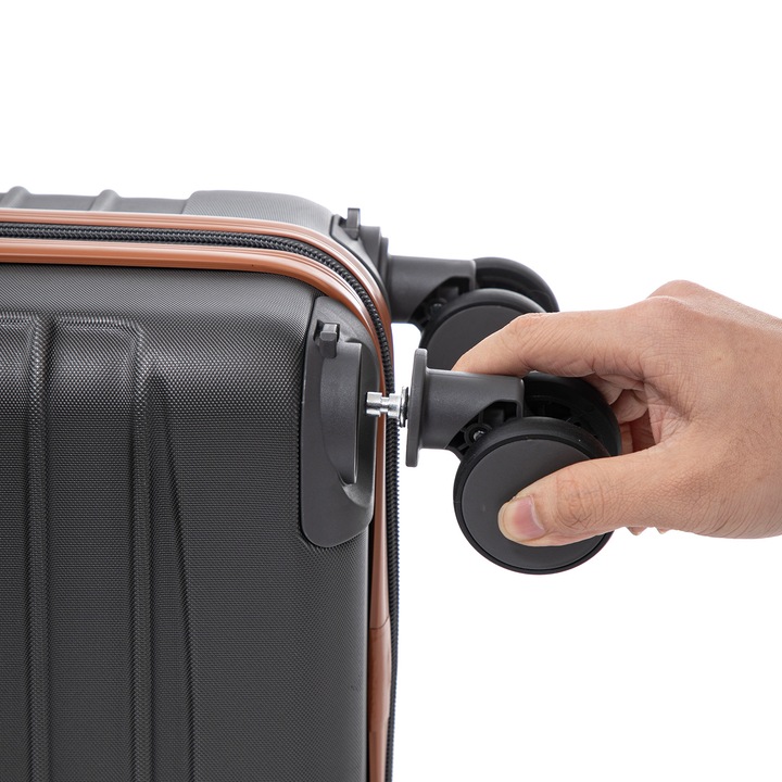 4 darab Quasar & Co.® bőröndkészlet, XS/S/M/L, lopásgátló cipzáras bőröndök, kézi/feladott poggyász, számzárral, teleszkópos fogantyúval, 4 dupla csendes 360°-os kerékkel, ABS, 2 rekesz zsebbel, LINE, szürke/barna