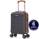 Куфар за ръчен багаж Quasar & Co., модел LINE, 40x30x20 см, Пътнически куфар за самолет, ABS 2.8 мм, Защитен цип, Кодово заключване, Телескопична дръжка, 4 двойни сваляеми безшумни колелца с въртене на 360°, Сив/Кафяв