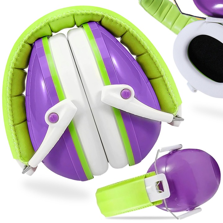 Casti de protectie pentru copii, PIXEL, reducere zgomot 27 dB, fiolet-verde, reglabile si pliabile
