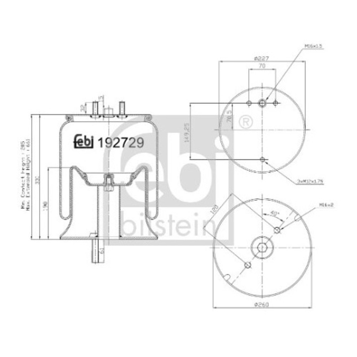 Въздушна възглавница, пневматично окачване задна ос дясна 192729 Ford Cargo 2/F-Max