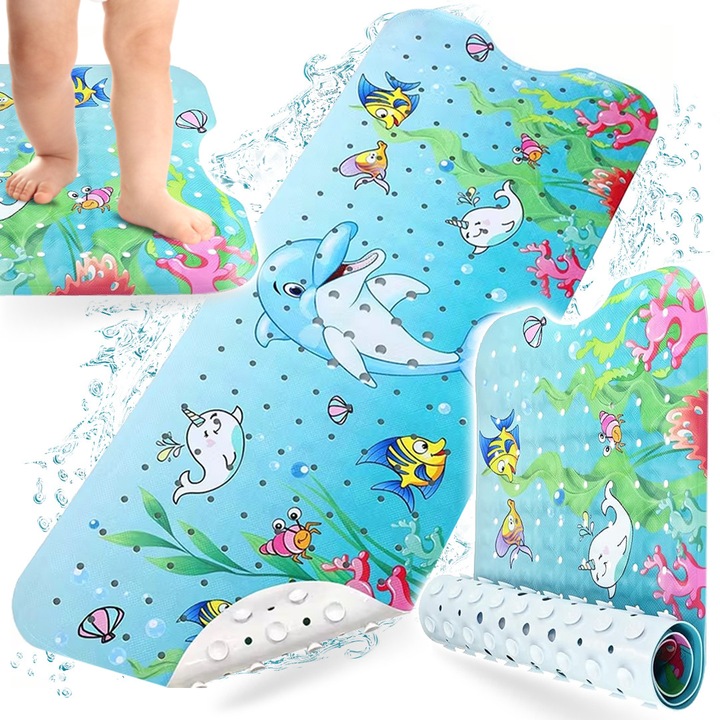 Csúszásgátló szőnyeg delfin mintával, PIXEL, 100x40cm, PVC, fürdőszobába