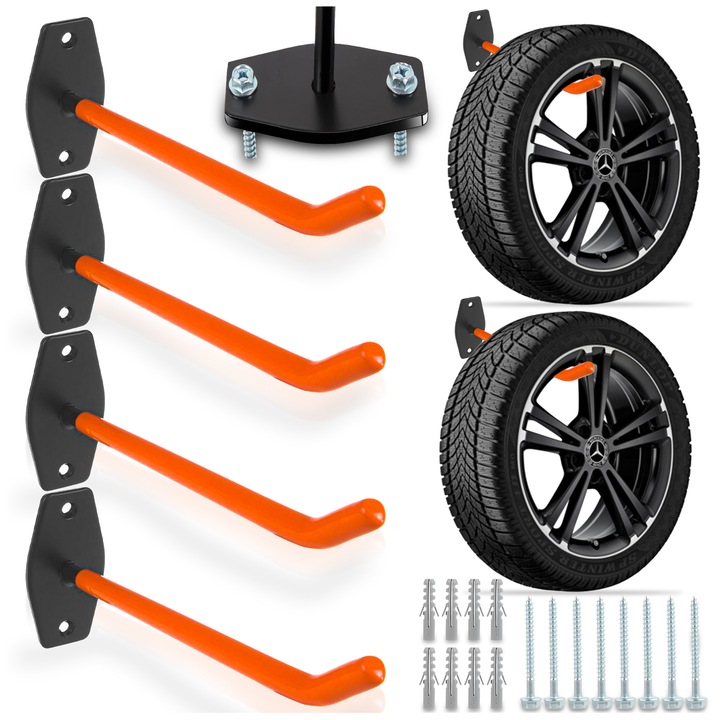 Комплект от 4 стенни опори от стомана, PIXEL, капацитет 60 кг, цвят стомана/черен