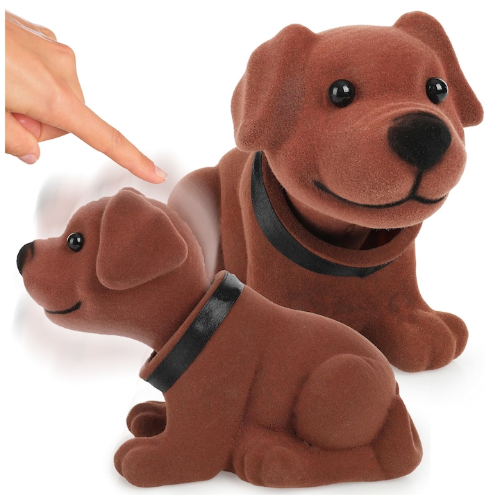 Ретро фигурка с движеща се глава, PIXEL, куче, кафяв цвят, размери 18x11,5 см, комплект с монтажна лента