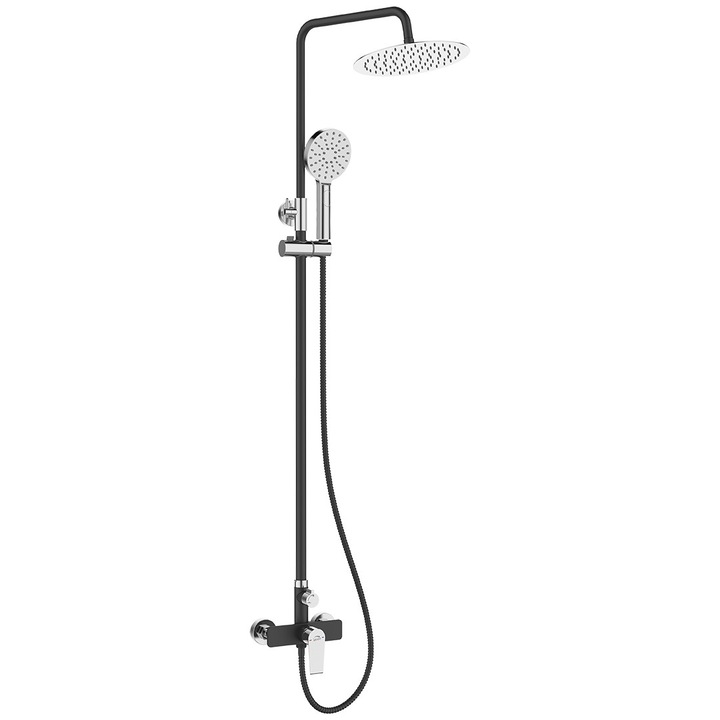 Coloana de dus Laveo, model Largo, 3 functii, crom/negru, 942-1407mm x 210mm x 440mm