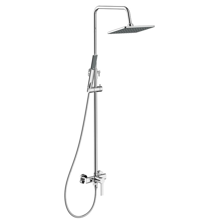 Coloana de dus cu baterie Laveo, crom, 1000-1300mm, 1 functie de dus, 150cm furtun