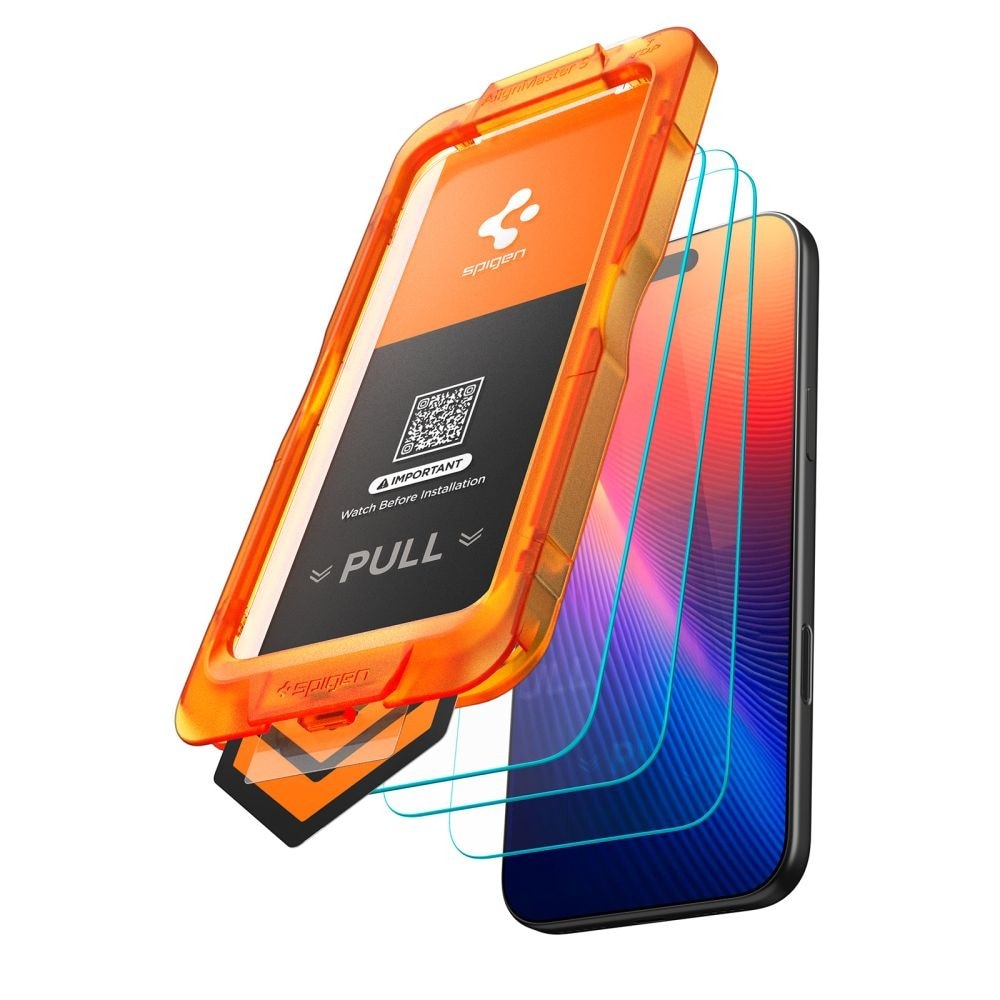 Pachet 3 buc Folie Sticla pentru Apple iPhone 17 Pro Spigen Glas.tR Align Master Slim, Kit de instalare usoara si rapida cu dispozitiv de potrivire automata, Protectie Profesionala, Ultra Rezistenta, Transparenta