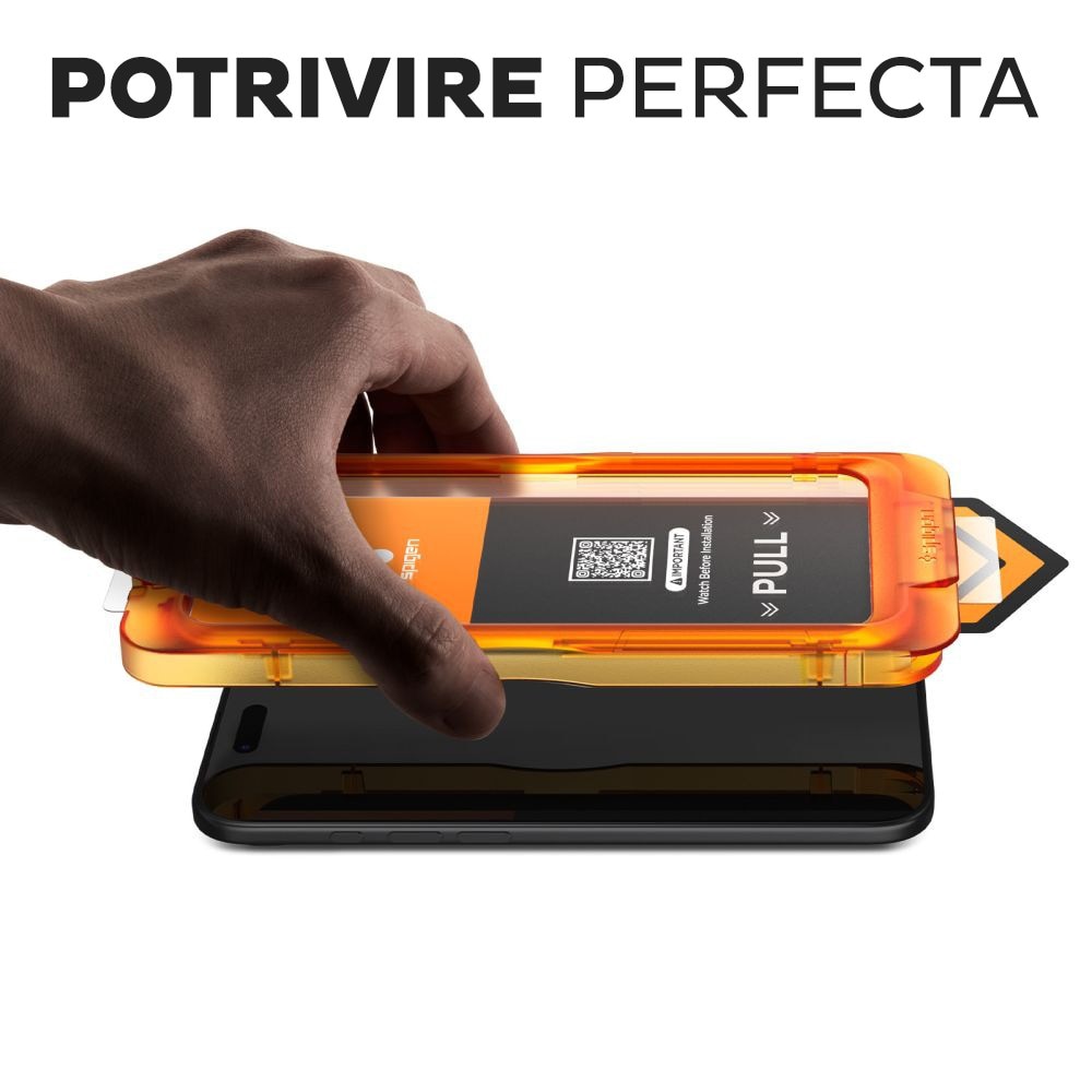 Pachet 3 buc Folie Sticla pentru Apple iPhone 17 Pro Spigen Glas.tR Align Master Slim, Kit de instalare usoara si rapida cu dispozitiv de potrivire automata, Protectie Profesionala, Ultra Rezistenta, Transparenta
