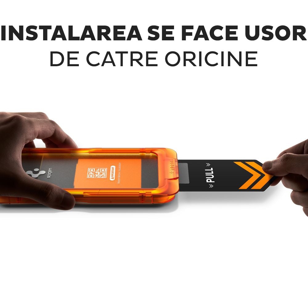 Pachet 3 buc Folie Sticla pentru Apple iPhone 17 Pro Spigen Glas.tR Align Master Slim, Kit de instalare usoara si rapida cu dispozitiv de potrivire automata, Protectie Profesionala, Ultra Rezistenta, Transparenta