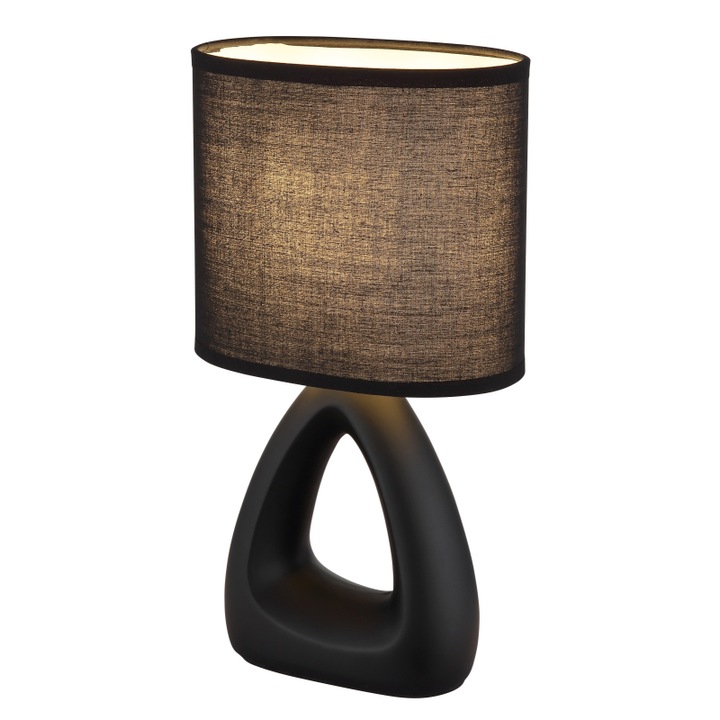 Lampa de masa ceramica neagra, textil negru, cablu PVC negru, comutator basculant pe cablu, LxLxA: 170x100x300mm, lungime cablu 1300mm, excl. 1x E14 40W 230V