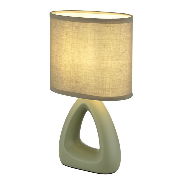 Lampa de masa ceramica verde deschis, textil verde deschis, cablu PVC alb, intrerupator basculant pe cablu, LxLxA: 170x100x300mm, lungime cablu 1300mm, excl. 1x E14 40W 230V