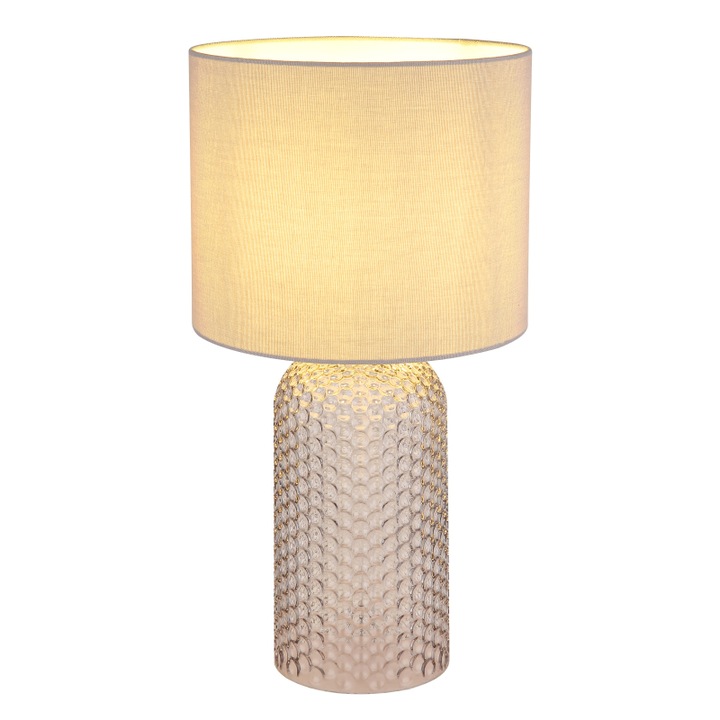 Lampa de masa sticla gri, textil gri, cablu PVC alb, comutator basculant pe cablu, ø: 265mm, H: 500mm, lungime cablu 1300mm, excl. 1x E27 60W 230V