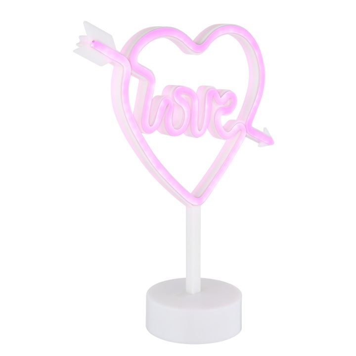 Декоративен елемент, бяла матова пластмаса, опалова пластмаса, плъзгач, сърце с любов, ДxШxВ: 185x100x320 мм, вкл. LED 2W 4.5V, розов