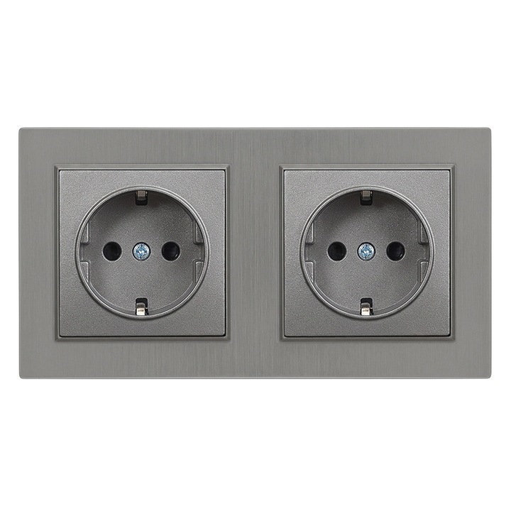 Priză dublă împământată Leziter Nova 16A 250V cu ramă gri