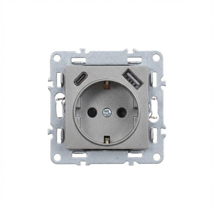 Leziter Nova priză cu împământare și conector USB 2A gri