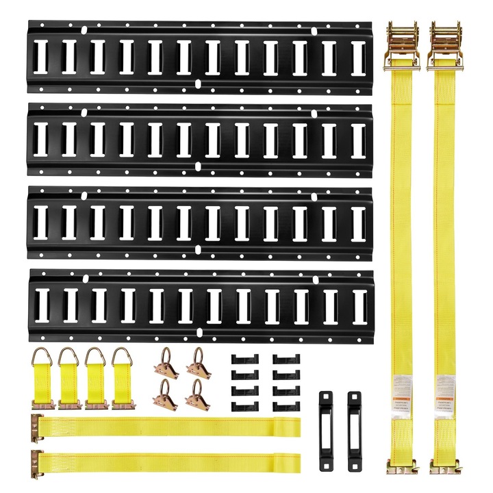 Kit sine ancorare E-Track, Set 4 sine 0, 6 m, Curele cu Clichet x2, Inele O x4, Ancore cu Inel D x4, Capace de Capat x8, Pentru Remorci si Autoutilitare