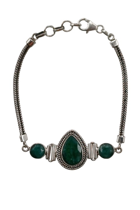 Bratara din argint 925 cu smarald, 18+1, 5cm, latime 1, 9cm