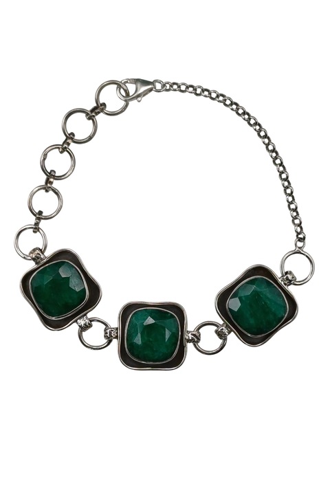 Brățară din argint 925, The Silver Rush, cu pietre smarald, 17+4cm, 1, 8cm