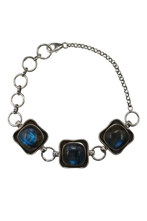 Bratara din argint 925, The Silver Rush, cu pietre labradorit, 17+4cm, 1, 7cm