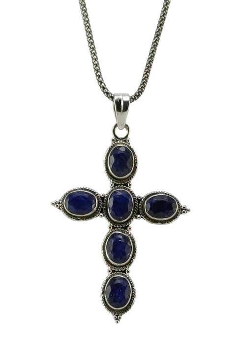 Colier din argint 925, The Silver Rush, cu piatra safir, 56cm, 5, 8x3, 7cm