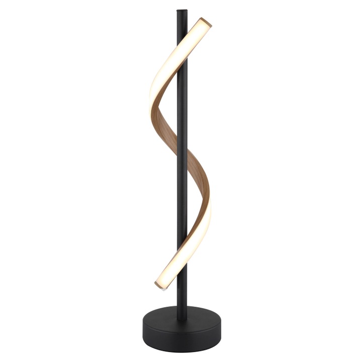 GLOBO asztali lámpa, matt fekete fém, fa hatású alumínium, 49.3cm, beépített LED