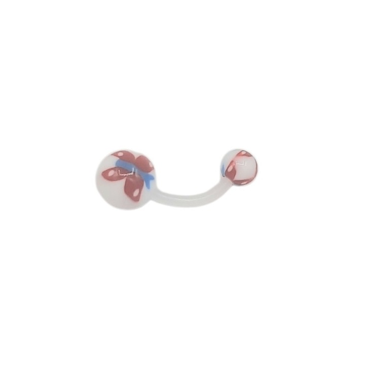Piercing de buric Rubin, silicone, bile de plastic 8x4mm, fluturi roșii și albastre, 2, 5cm