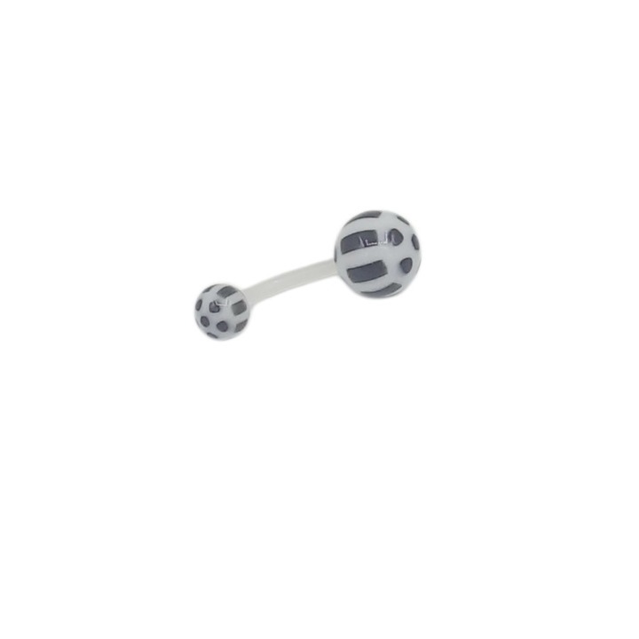 Piercing de buric Rubin, silicon, bile plastic 8x4mm, alb cu negru, lungime 2, 5cm