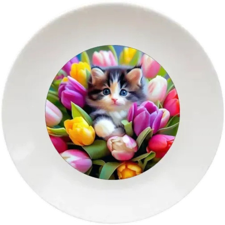 Tulipános cica tányér, (Átmérő 20, 7 cm, Magasság 2 cm, Súly 340 gramm)