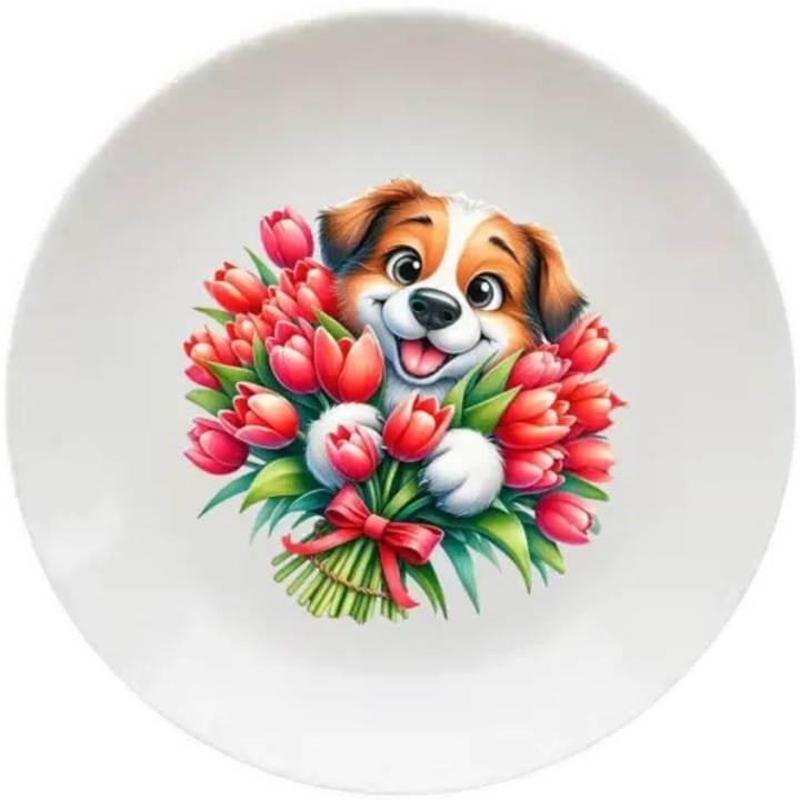 Tulipános kutya tányér, (Átmérő 20, 7 cm, Magasság 2 cm, Súly 340 gramm)