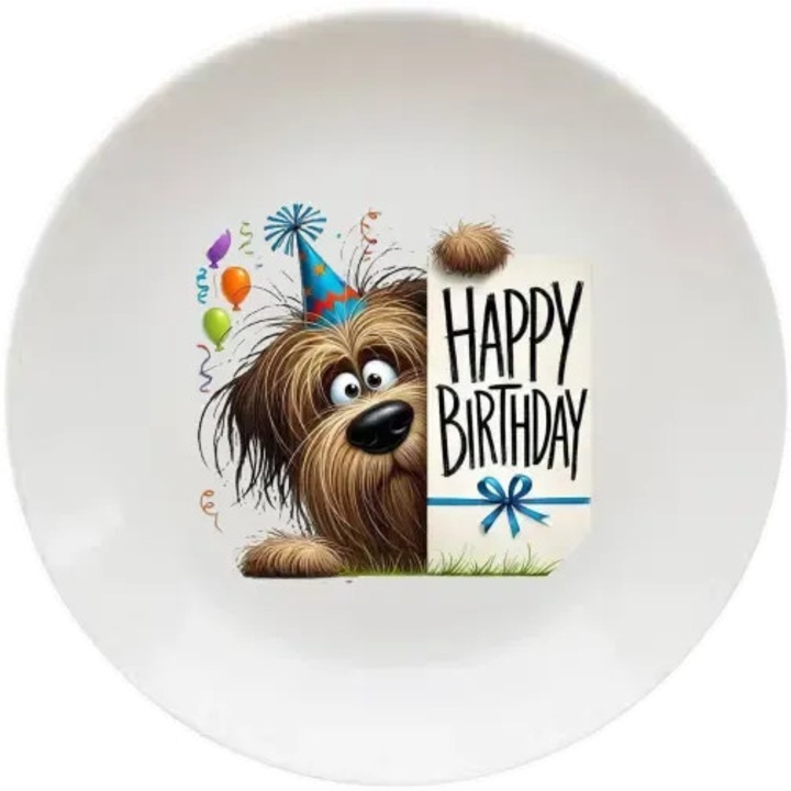 Happy Birtday tányér, (Átmérő 20, 7 cm, Magasság 2 cm, Súly 340 gramm)