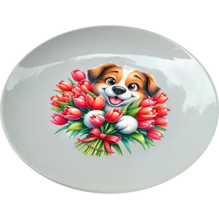 Tulipános kutya tányér, (Átmérő 25, 7 cm, Magasság 2, 7 cm, Súly 615 gramm)