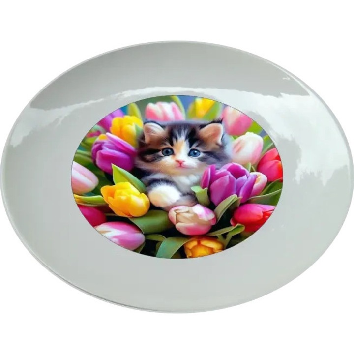 Tulipános cica tányér, (Átmérő 25, 7 cm, Magasság 2, 7 cm, Súly 615 gramm)
