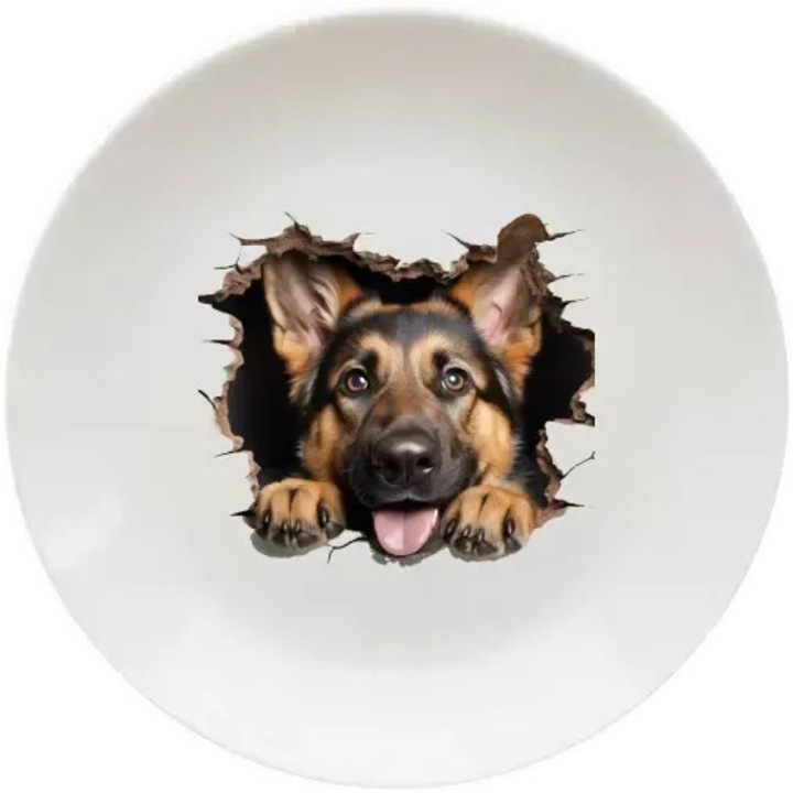 Német juhászkutya tányér, (Átmérő 20, 7 cm, Magasság 2 cm, Súly 340 gramm)