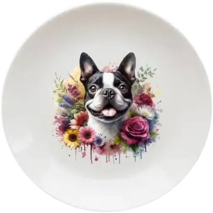 Boston terrier tányér, (Átmérő 20, 7 cm, Magasság 2 cm, Súly 340 gramm)