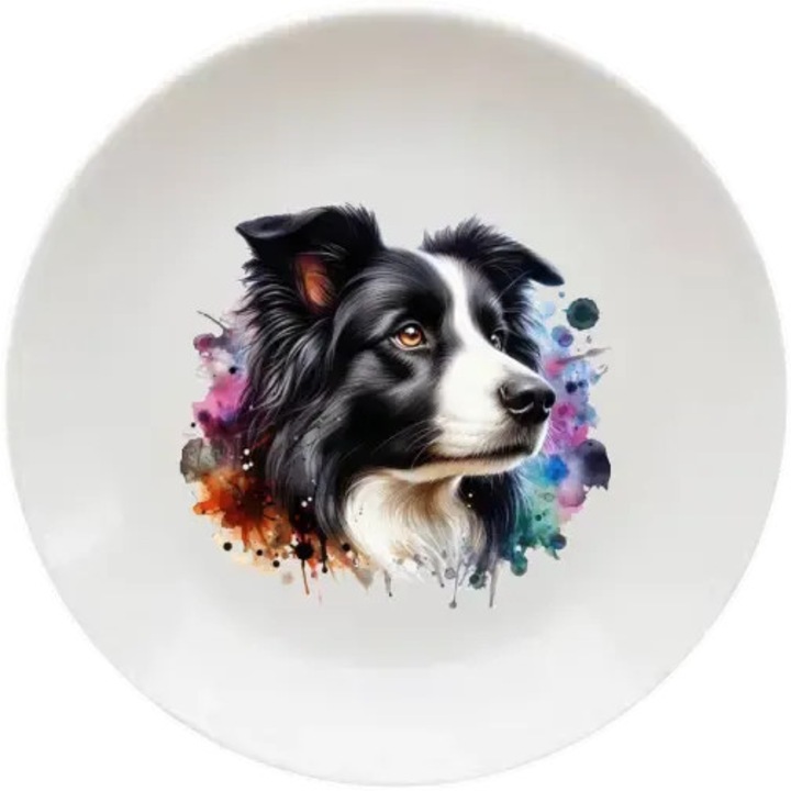 Border collie tányér, (Átmérő 20, 7 cm, Magasság 2 cm, Súly 340 gramm)