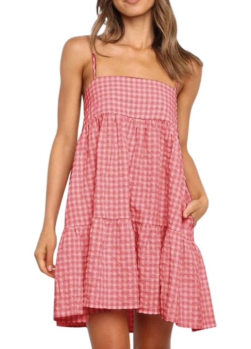 Rochie Mini Galben, Ajustabile, Volan（10119）, Rosu