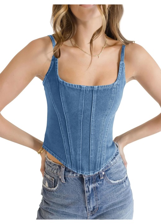 Top Crop, Imily Bela, Bretela Negru, Albastru deschis