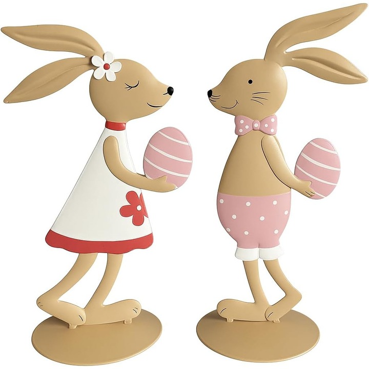 Set figurine iepurași Delpi, metal, multicolor, 18x11x6cm și 20x9.5x6cm