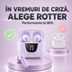 Casti wireless ROTTER®️ cu reducere a zgomotului (ENC), In-ear Bluetooth, Casti Wireless Audio, Fara fir, Afisaj Digital, Casti Bluetooth 5.4, Autonomie 42 ore, Microfon Audio HD, Control touch, Latenta Wireless 45 ms, IPX4, Sport, Universale, Mov