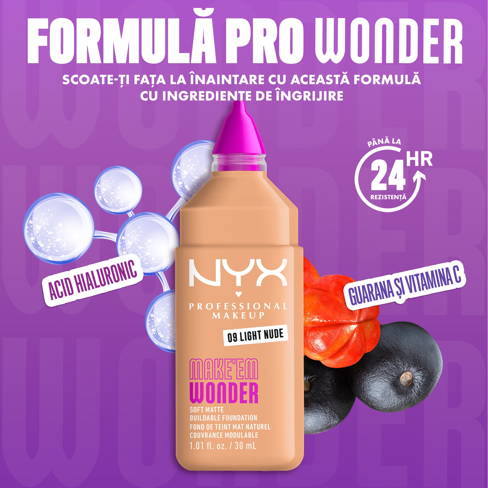 Fond de ten NYX Professional Makeup Make 'EM Wonder 09 Light Nude