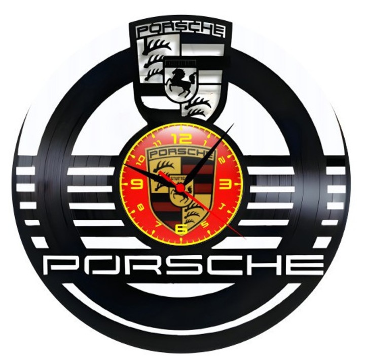 Стенен Часовник Porsche, Луксозен Дизайн и Производителност, Ръчно Изработен от Рециклирана Винилова Плоча, Подарък за Автомобилни Ентусиасти, 30x30 см