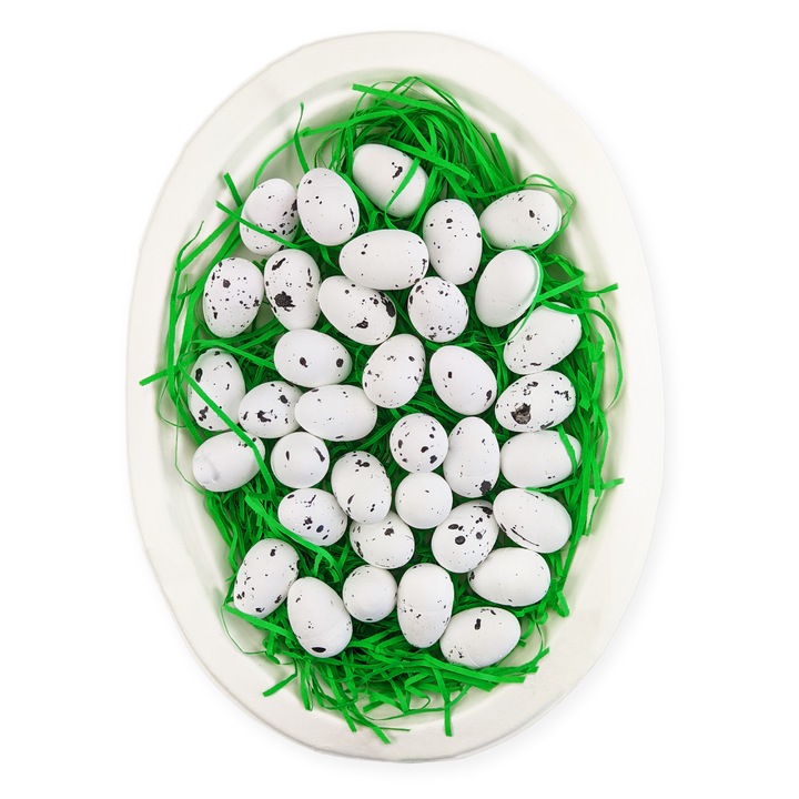 Set Oua, Netuno, Polistiren De Inalta Calitate, Ideal Pentru Decoratiuni De Paste, Utilizare Multifunctionala, Modele Unice, 2 x 2.5 cm, Alb, Cu Pete, 36 Buc