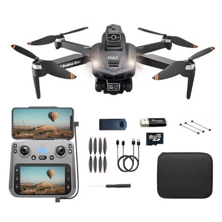 Drona Litesky V168 PRO Max SkyTechs® 8K profesionala 5G GPS retur automat HD camera duala ecran 4.5 inch, quadcopter senzor 360, motor brushless, 30min zbor, 3km raza baterie modulara 7, 4v 3000 mAh
