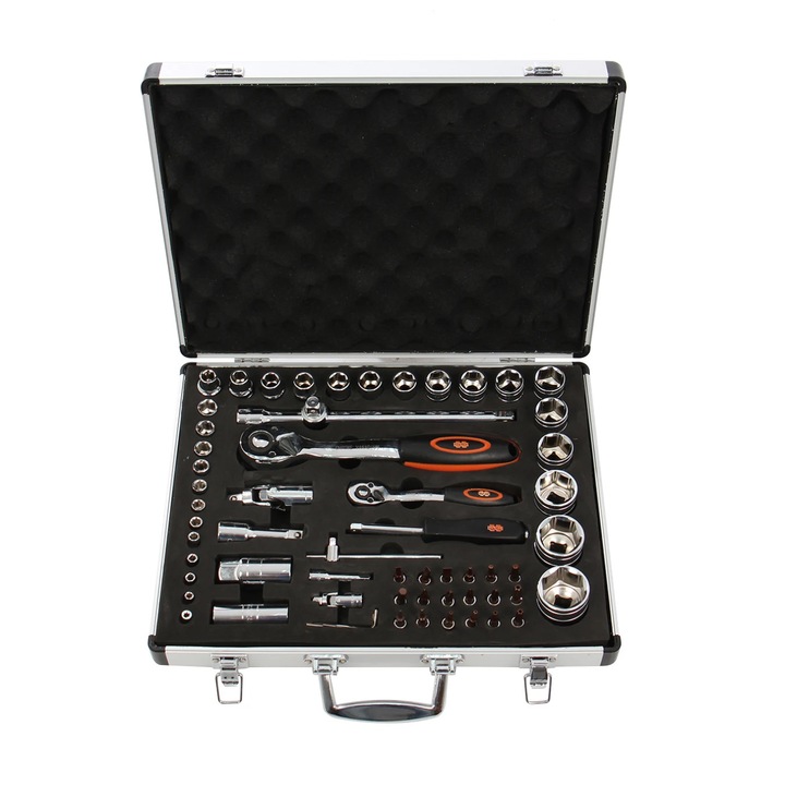 Trusă capete tubulare Holzer HD0862-01, 62 piese, 1/2 inch - 1/4 inch, cutie aluminiu